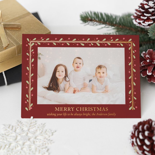 Merry Christmas Gold Rectangular Red Green Leaves (Creator Uploaded)