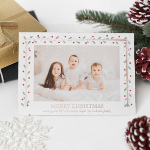 Merry Christmas Gold Rectangular Red Green Leaves