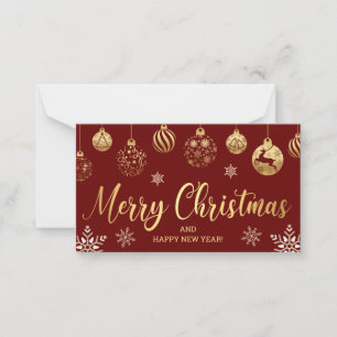 merry christmas gold red ornaments snowflakes  card