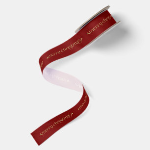 Merry Christmas Gold Retro Typography On Red Satin Ribbon
