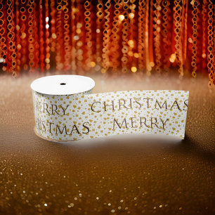Merry Christmas Gold Satin Ribbon