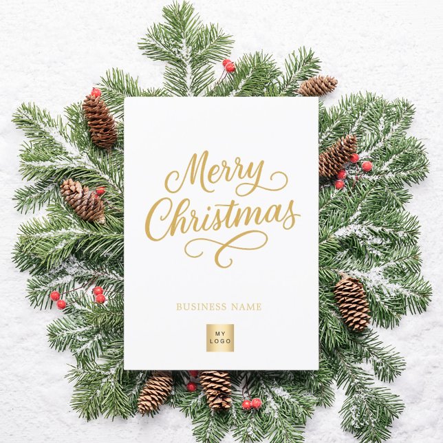 Merry Christmas gold script business logo brand Holiday Card (Creator Uploaded)