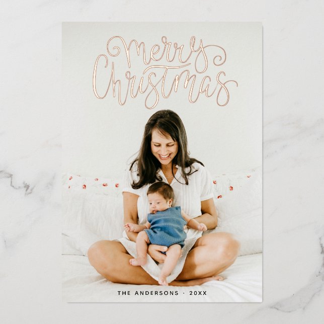 Merry Christmas. Gold script calligraphy photo (Front)