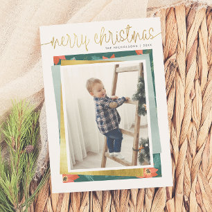 Merry Christmas Gold Script & Holiday Photo Stack