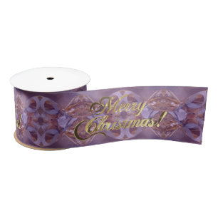 Merry Christmas Gold Script Pattern Pink Purple Satin Ribbon