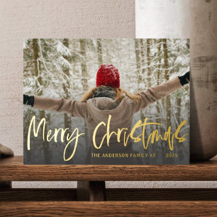 Merry Christmas Gold Script Photo Foil Holiday 