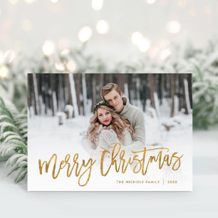 Merry Christmas Gold Script Photo Overlay Holiday Card