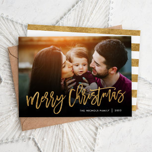 Merry Christmas Gold Script Photo Overlay Holiday Card