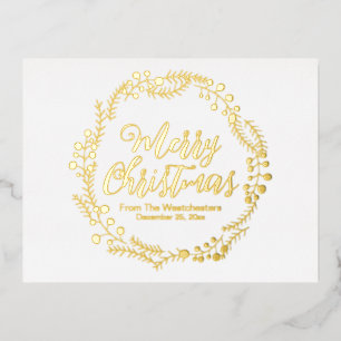 Merry Christmas gold script rustic wreath card
