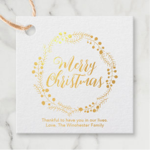 Merry Christmas gold script rustic wreath custom Favour Tags
