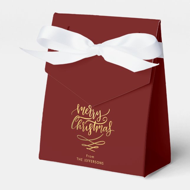 Merry Christmas Gold Script Typography  Favour Box (Front Side)