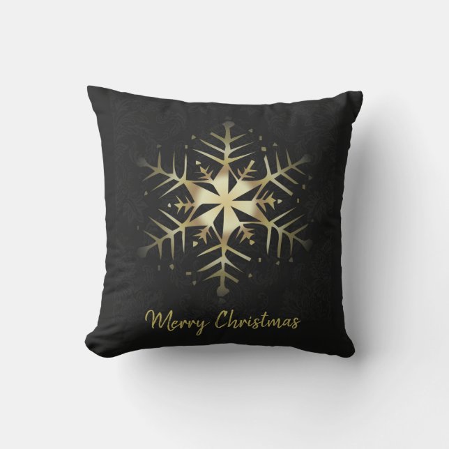 Merry Christmas Gold Snowflake Cushion (Front)