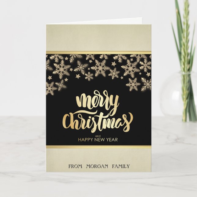 Merry Christmas,Gold Snowflakes Christmas  Holiday Card (Front)