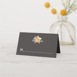 Merry Christmas Gold Star Brown Place Card