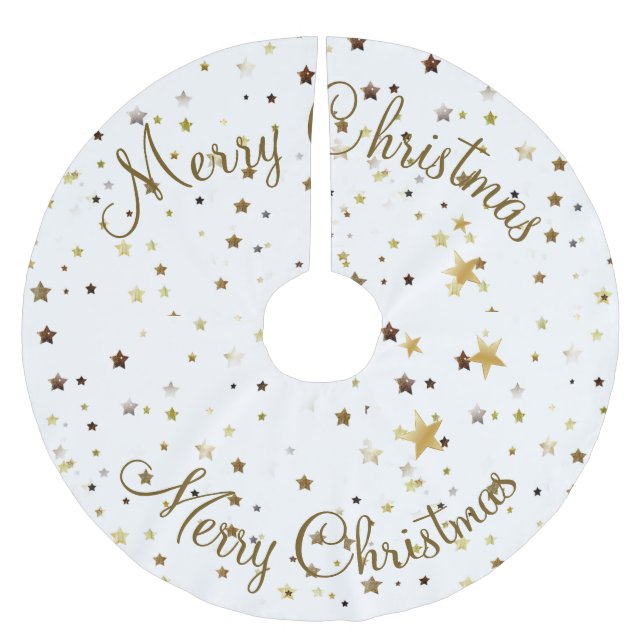 Merry Christmas gold star pattern Brushed Polyester Tree Skirt (Front)