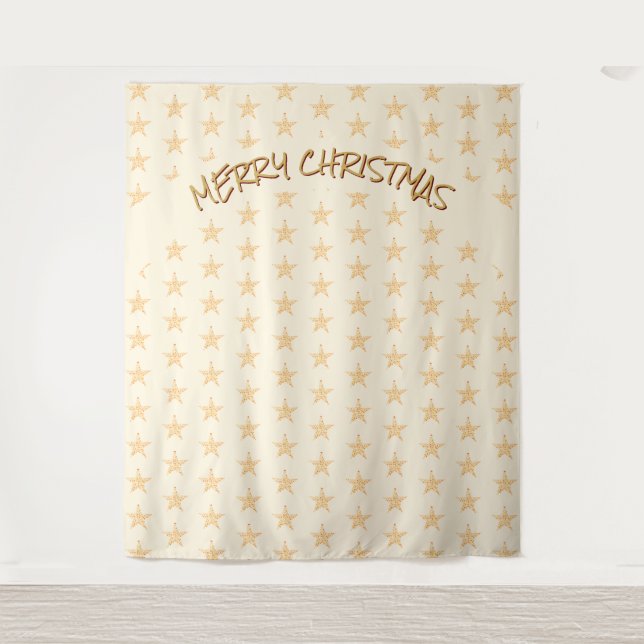 Merry Christmas Gold Stars Backdrop Tapestry (Front)
