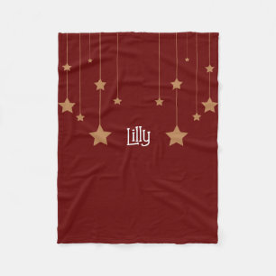 Merry Christmas Gold Stars Personalised Deep Red  Fleece Blanket