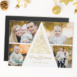 Merry Christmas Gold Swirl Tree 4 Photo Collage<br><div class="desc">This unique and modern greeting features a custom four-photo collage template with an elegant swirly abstract faux gold Christmas tree,  custom Merry Christmas text graphic (colour can be customised in the design editor) and text field.</div>