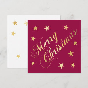 Merry Christmas Gold Tones Stars Burgundy Elegant Card