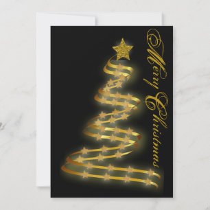Merry Christmas Gold Tree Stars Abstract Outline Holiday Card