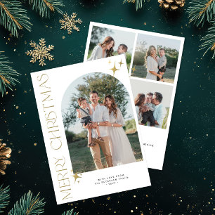 Merry Christmas gold typography modern arch photo Holiday Card