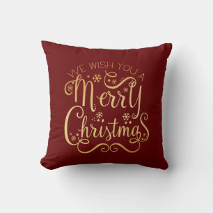Merry Christmas Gold Typography Red Chic Cushion
