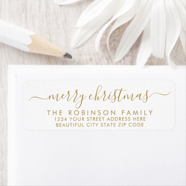 Merry Christmas Gold White Script Return Address (Insitu)