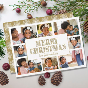 Merry Christmas Gold White Snowflakes 8 Photo