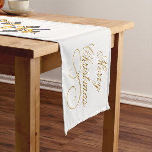 Merry Christmas Gold Winter Berries Medium Table Runner
