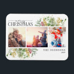 Merry Christmas Gold Winter Botanical Photo  Holid Magnet<br><div class="desc">Looking for a unique holiday card that will really stand out? Check out our Merry Christmas Gold Winter Greenery Botanical Photo Holiday Card Magnet! This beautiful card features three of your favourite photos, surrounded by festive red and green winter motifs. Modern calligraphy completes the look, making this one holiday card...</div>