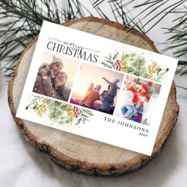 Merry Christmas Gold Winter Botanical Photo Holida Holiday Postcard (Creator Uploaded)