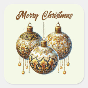 Merry Christmas golden bulbs add text Square Sticker
