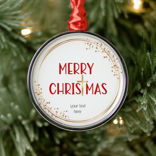 Merry Christmas Golden Cross Ornament Red Keepsake (Creator Uploaded)