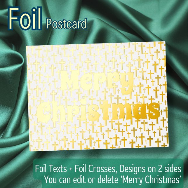 Merry Christmas golden cross retro typography Foil Holiday Postcard (Creator Uploaded)