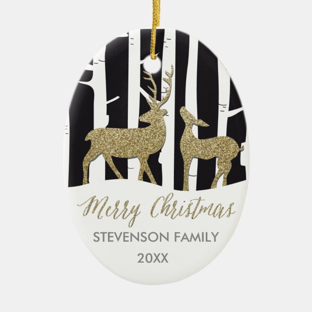 Merry Christmas golden deers photo ornament (Front)