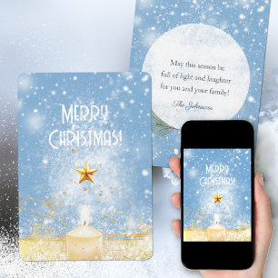 Merry Christmas Golden Glitter Candle Illustration Holiday Card