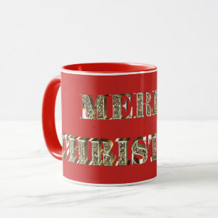 Merry Christmas Golden Glitter Typography Red Gold Mug
