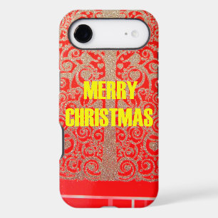 Merry Christmas Golden Red Snow Glitter Hearts Art