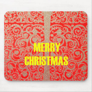 Merry Christmas Golden Red Snow Glitter Hearts Art Mouse Pad