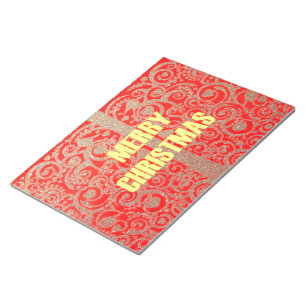 Merry Christmas Golden Red Snow Glitter Hearts Art Notepad