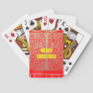 Merry Christmas Golden Red Snow Glitter Hearts Art Playing Cards