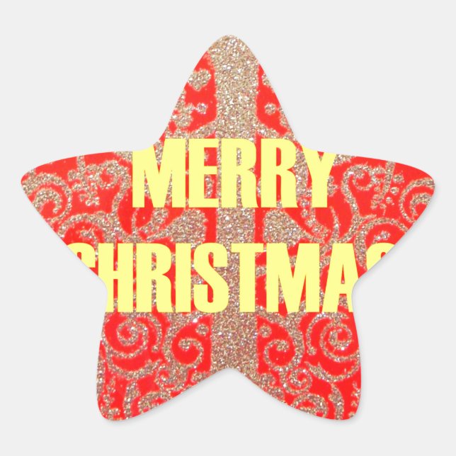 Merry Christmas Golden Red Snow Glitter Hearts Art Star Sticker (Front)