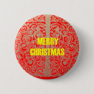 Merry Christmas Golden Red Snow Hearts 6 Cm Round Badge