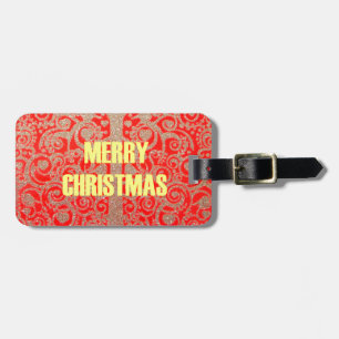 Merry Christmas Golden Red Snow Hearts Luggage Tag