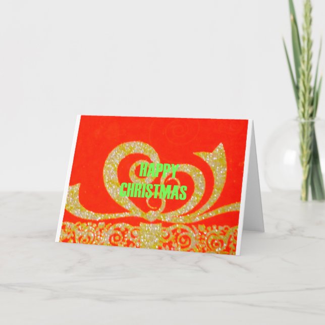 Merry Christmas Golden Red Snowflex.jpg Holiday Card (Front)