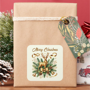 Merry Christmas golden reindeer add text  Square Sticker