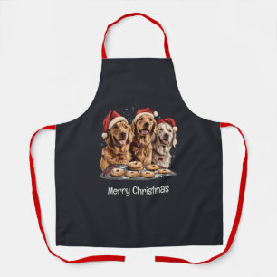 Merry Christmas Golden Retriever Dogs Baking Apron