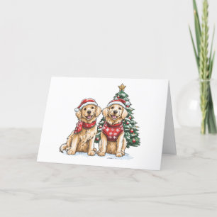 Merry Christmas Golden Retriever Dogs Holiday Card