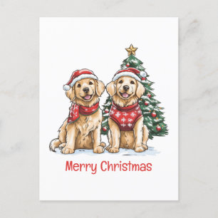 Merry Christmas Golden Retriever Dogs Holiday Postcard