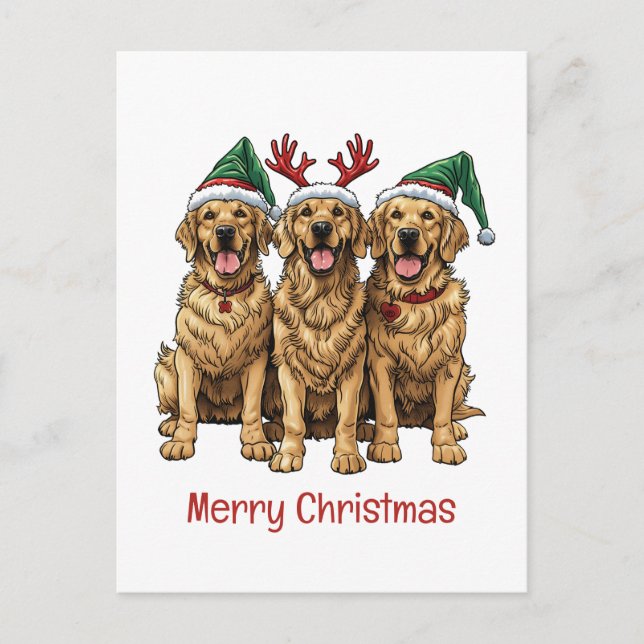 Merry Christmas Golden Retriever Dogs Holiday Postcard (Front)